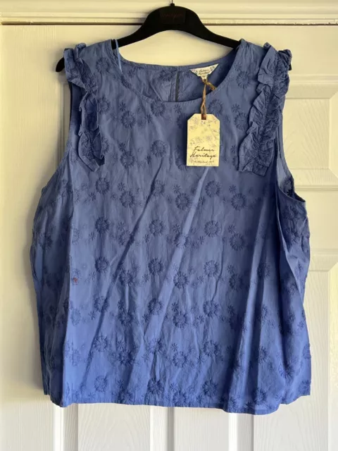 Matalan Falmer Heritage Blue Embroidered Floral Frill Top Size 20 New