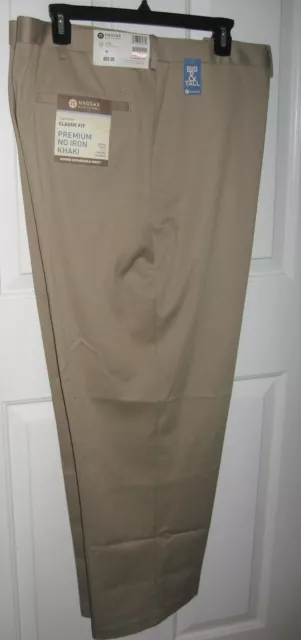 Mens Haggar Pants 42x36 Khaki Big & Tall Premium No Iron Flat Front Classic Fit