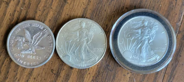 3x 1 Oz Ounce Silver Coins Pure .999 Troy Ounce