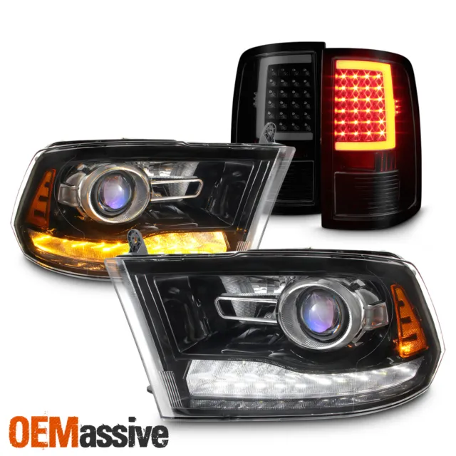 [LED Set]For 09-18 Dodge Ram Projector Headlight & Smoked Black Taillghts Lens