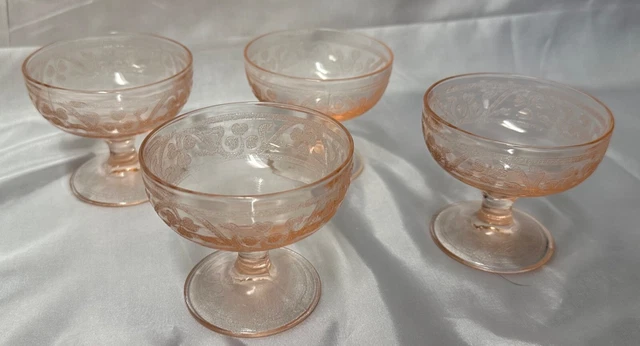 Vintage Anchor Hocking Pink Cloverleaf Shamrock Depression Footed Sherbets (4)