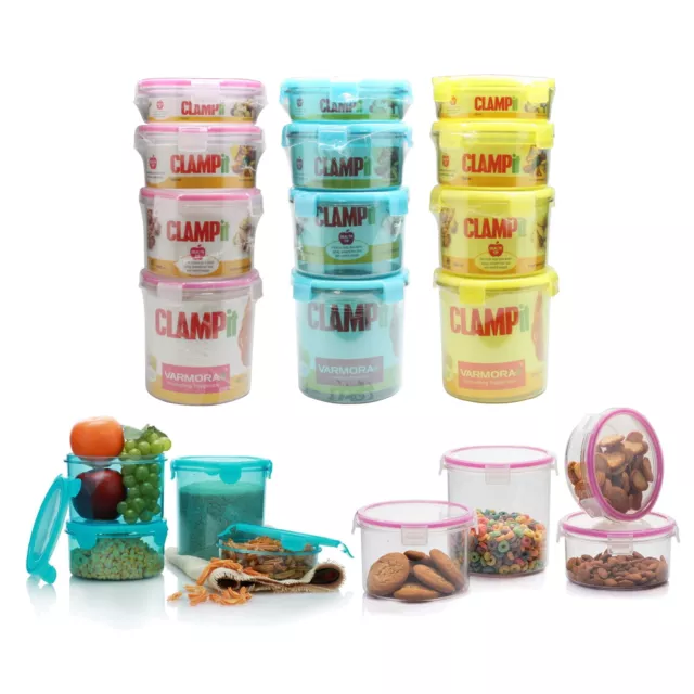 Food Containers Clip Lock Plastic Airtight Storage Lunch Boxes Kitchen Round