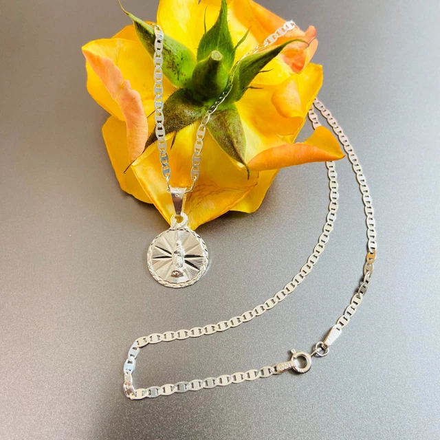 925 Sterling Silver Virgen de Guadalupe Necklace. Pendant &chain 17 & 22 inch