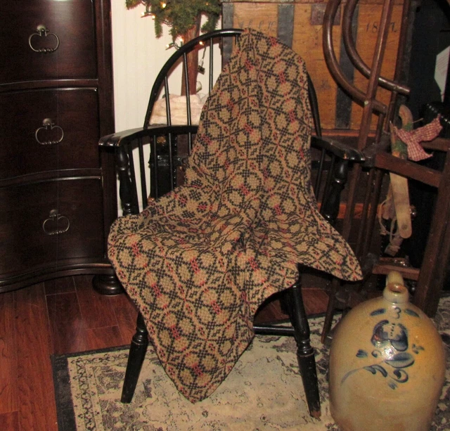Prim Antique Vtg Style Cotton Patriots Knot Woven 32" COVERLET Square AQ71SS