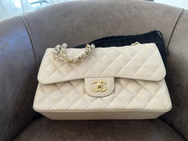 CHANEL CLASSIC FLAP bag medium size caviar leather light beige $6,100.00 -  PicClick