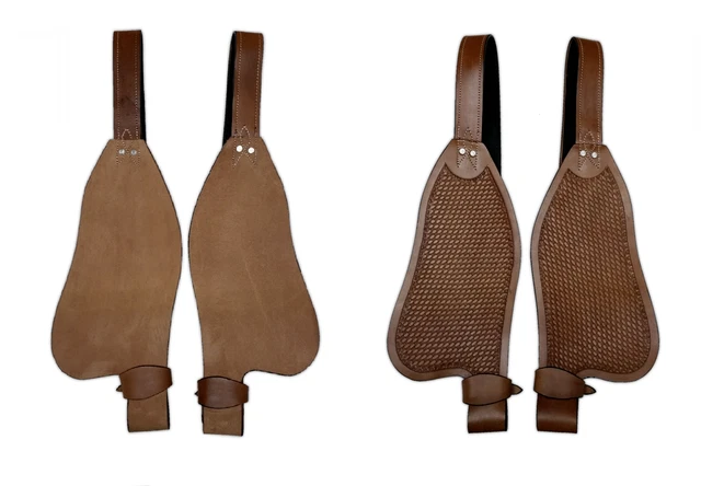 Horse Saddle Rough-Out Leather Tooled Basket Weave Replacement Fender Pair Set