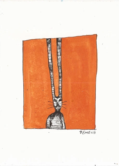 Œuvre D'Art Brut – Encre Sur Bois Signée Par Éric Demelis, Personnage Outsider
