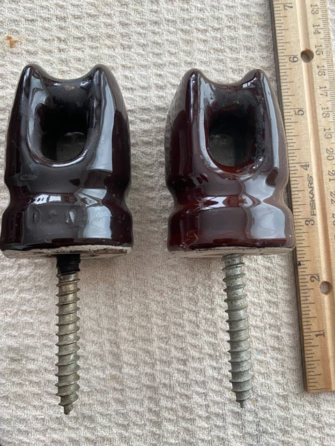 Vintage 2 Brown Electric Insulators Antique PP Inc. (PP 1929) Porcelain Glazed