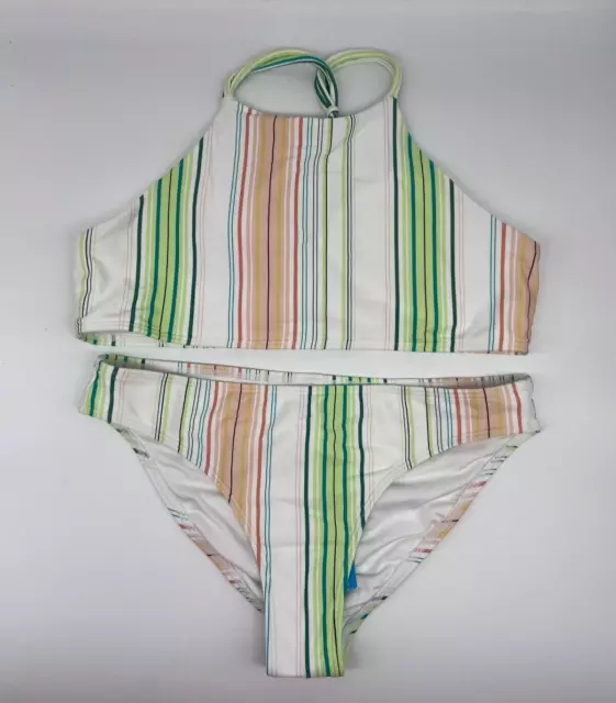 ONeill Swimsuit Girls' Sz 14 Beach Stripe 2pc Bandeau Bikini Top Bottom NWT