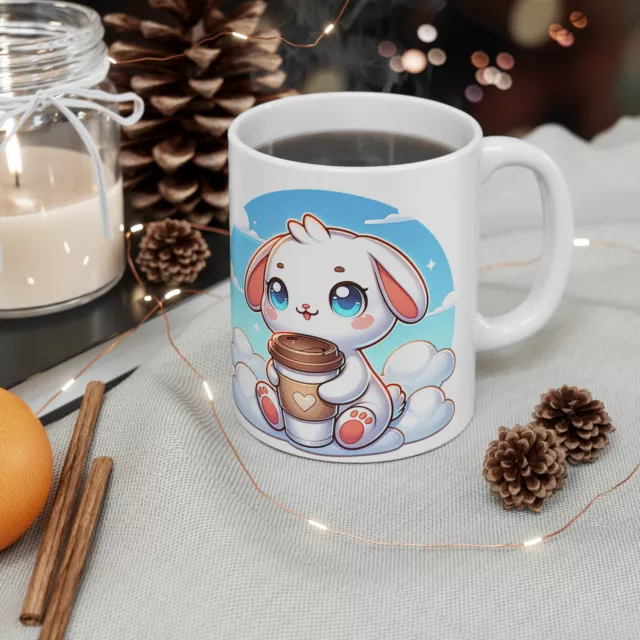 Cute Rabbit, Coffee Lover, Birthday Gift, Ceramic Mug, 11oz
