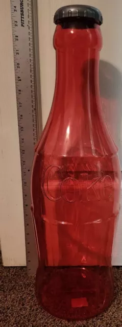 RED Coke Coca Cola Bottle Bank 23" Collectors Large Jumbo Plastic See Through