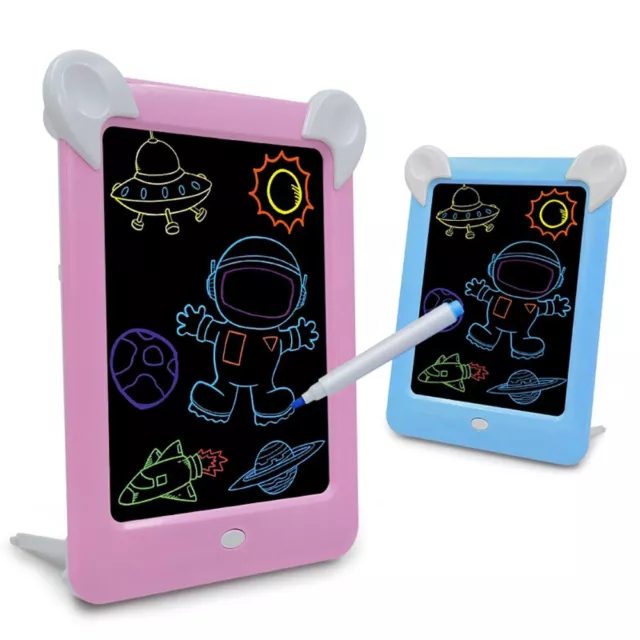 Kids Magic Drawing Board Pad 3D LED Light Up Doodle Glow + Paintbrush For Gift