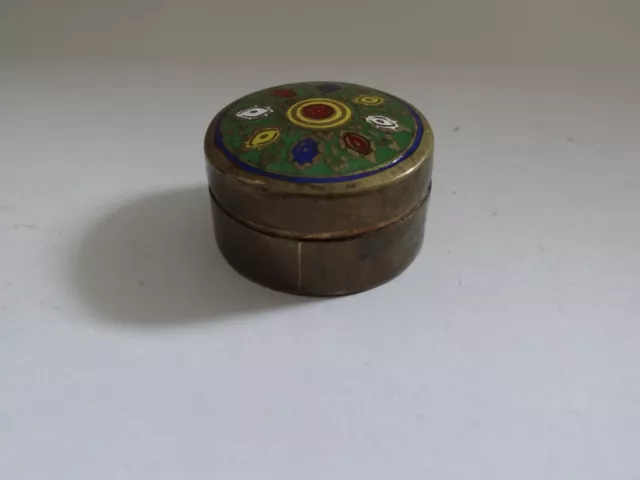 Vintage Brass Enameled Handmade Trinket Box / Pill Box