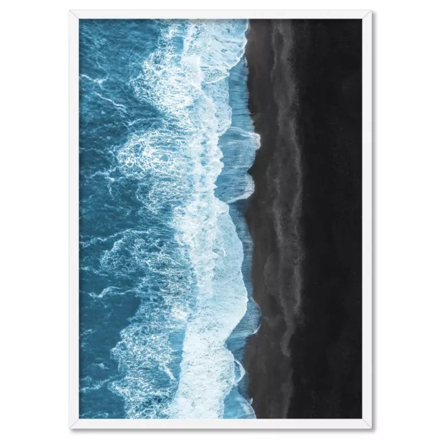 Aerial Ocean Beach Waves Wall Art. Black Sand Beach Art Print. Modern | BOC-19