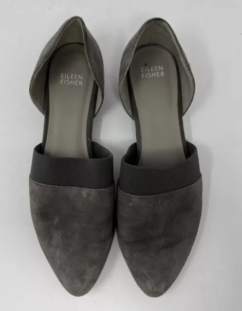 Eileen Fisher Women's Size 8.5 Asha Grey Suede D'orsay Pointed Toe Flats Shoes