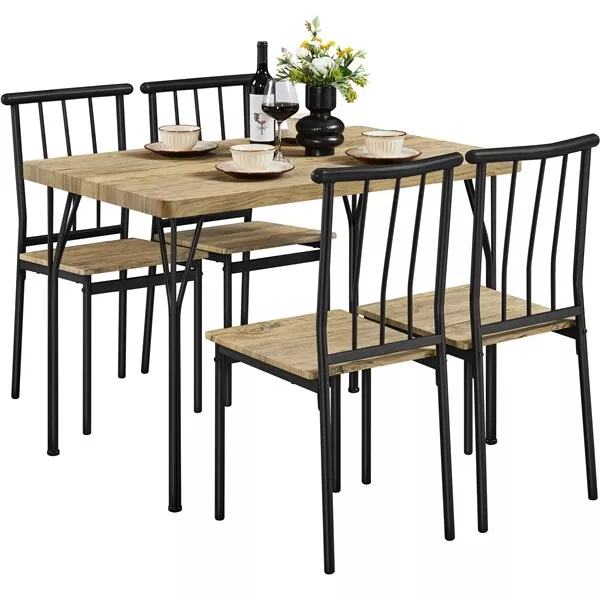 Dining Table and Chairs Set 4 Kitchen Table and 4 Chairs with Backrest, Brown