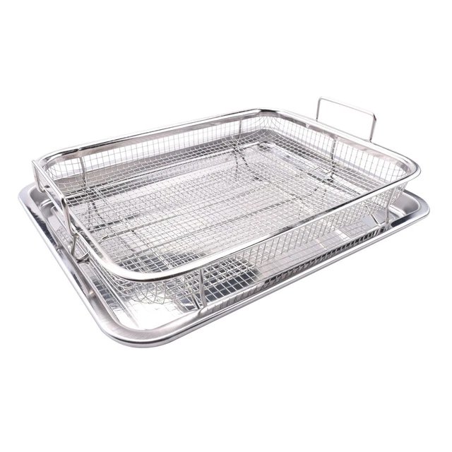2-teiliges Luftfritteusen-Set Für Den Ofen – Edelstahl-Korb & Backblech, Für Fettarmes, Knuspriges Grillen & Backen