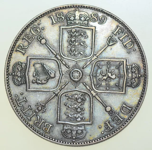 1889 Victoria Jubilee Head Silver Double Florin, British Coin Gvf