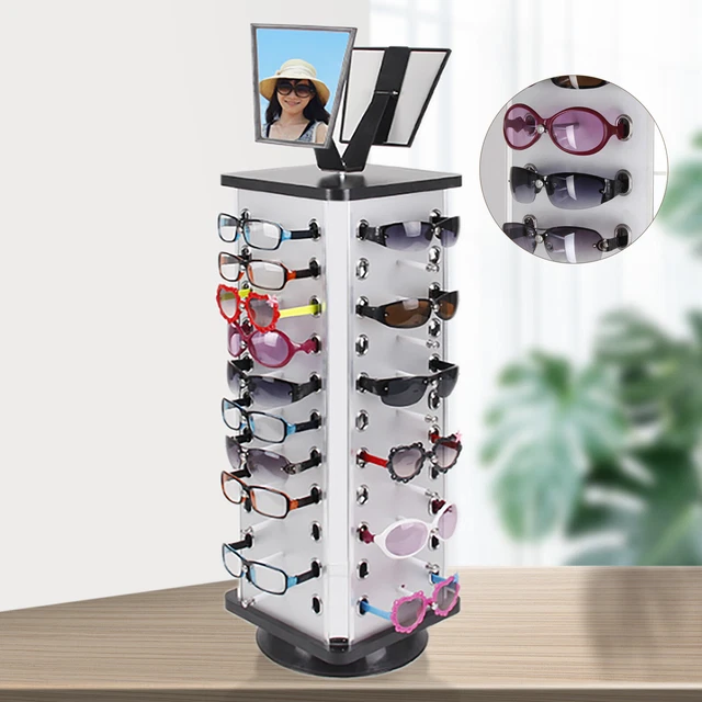 44 Pairs Sunglasses Holder Organizer Glasses Rack Eyewear Display Stand w/Mirror