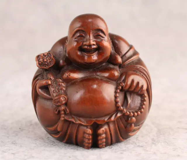 Rare chinese Netsuke chinese Boxwood Handmade Buddha Statue hand piece gift