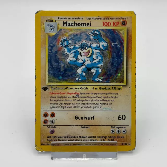 Pokemon TCG Machomei Holo 1st Edition Base Set 8/102 POOR STARK BESPIELT