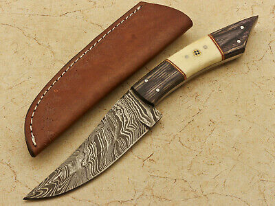 Custom Hand Made Damascus Custom Camel Bone/Wood Camping Hunting Skinning Knife