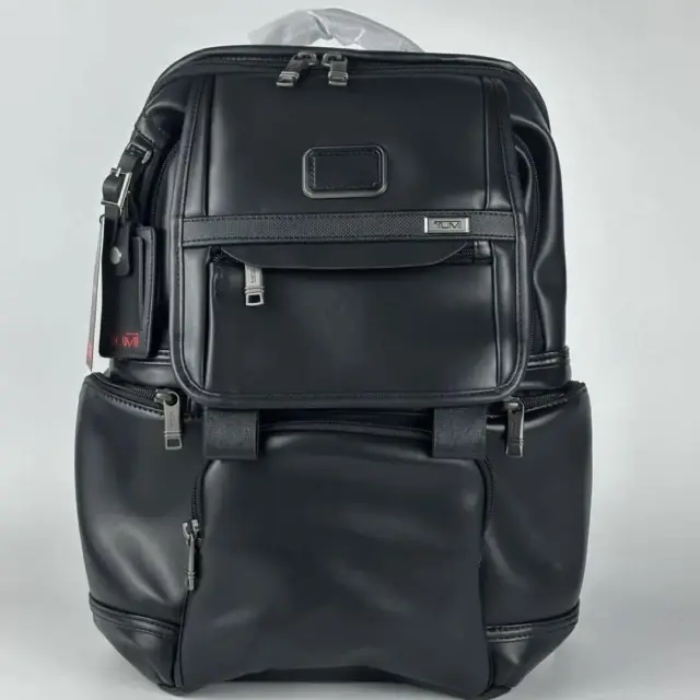 TUMI Alpha3 All Leather Flap Back Pack 9603174DL3 Black NEW