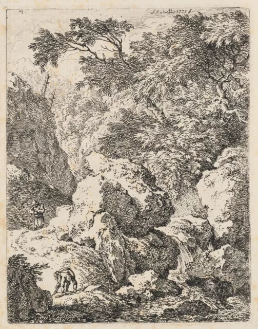 F. KOBELL (1740-1799), Wanderne an Waldbach,  1771, Rad. Klassizismus Landschaft