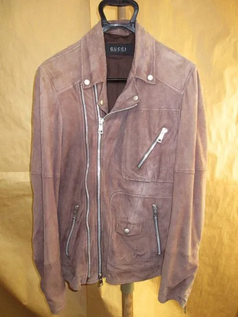 Gucci Men's Leather Riders Jacket Brown Double Suede Outer Luxury Brand Size 48