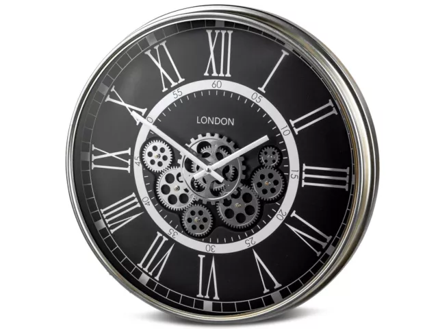 XXL Wanduhr London 54cm Metall mit sichtbar drehenden Zahnrädern Steampunk Clock