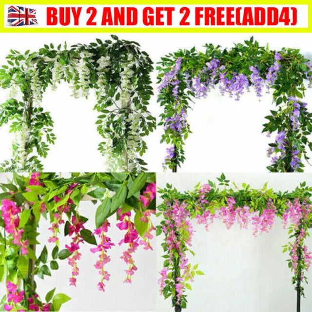 2X7FT Artificial Wisteria Vine Garland Foliage Plant Trailing Flower Home Decor