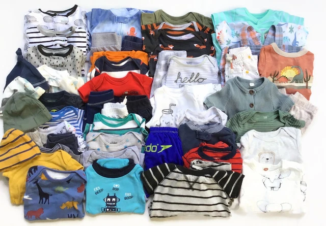 Spring Summer Baby Boy 47 Pc CLOTHING LOT Size 3-6 6-12 Mos Outfits Sleepers