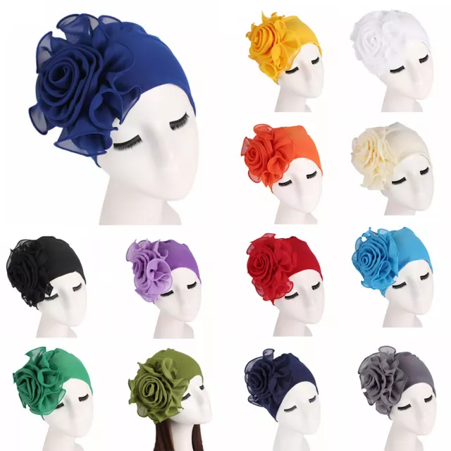 Femmes Extensible Bonnets Avec Grand Fleur Perte Capuchons Chimio Hijab Turb *