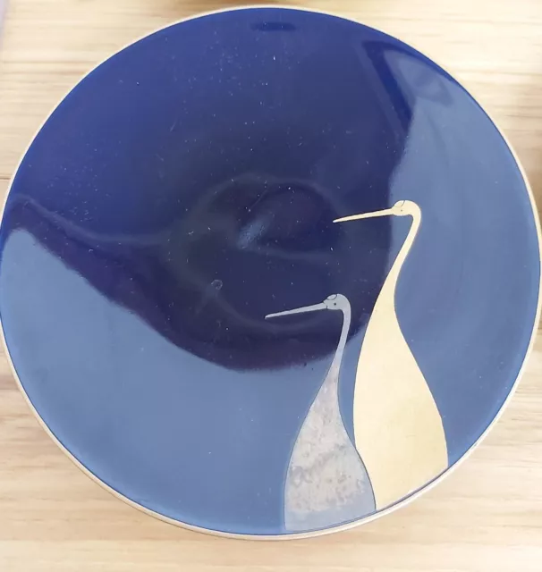 Fukagawa Arita Cobalt Blue Plates Gold Cranes Lucky Dish Small Set of 4