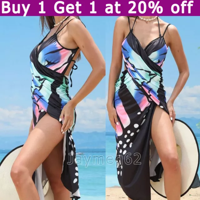LADIES PRINT BIKINI Cover Up Beachwear Beach Girls Maxi Dress Long