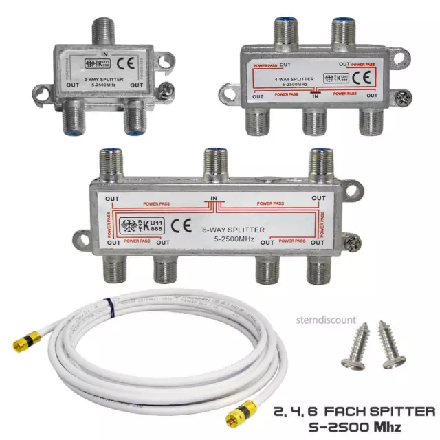 BK & SAT Verteiler ( 5-2500Mhz ) 2, 4, 6 fach Splitter DC-Durchlass DVB-C- UKW H