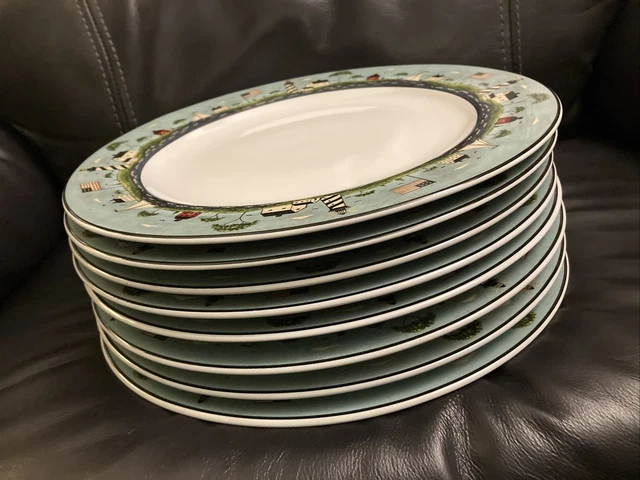 (8) Sakura Warren Kimble Coastal Breeze Lighthouse Flag Ship - 11" DINNER PLATES
