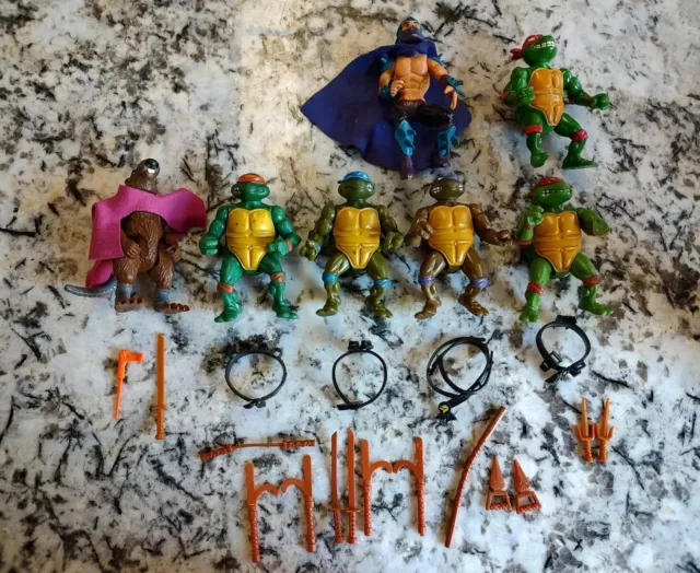 **LOT OF 7** Vintage TMNT Teenage Mutant Ninja Turtles 1988 1989 Soft Head + Acc