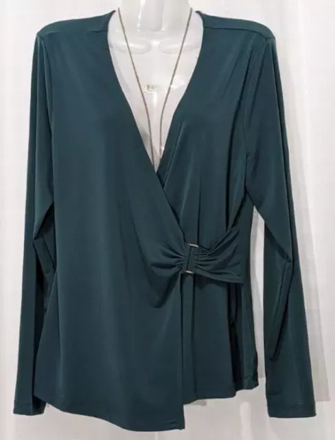 TAHARI Green V- Neck Long Sleeve Shirt Top Blouse Size XL