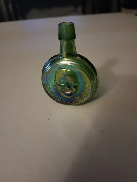 Wheaton Mini Presidential Bottle, Green Carnival Glass, Theodore Roosevelt