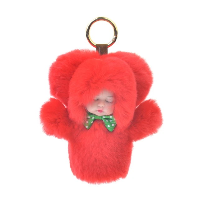 Cute Fluffy PomPom Sleeping Baby Doll Key Chain Keyring Bags Car Charm Pendant