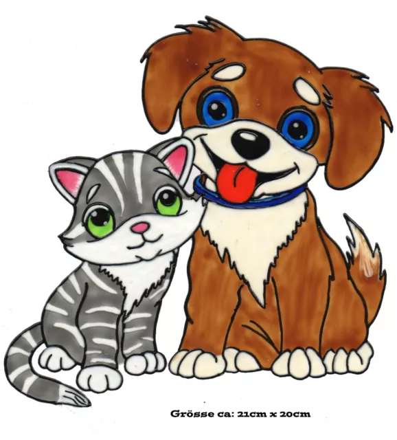 Window Color Bild Fensterbild Aufkleber  "  Hund und Katze  " 264