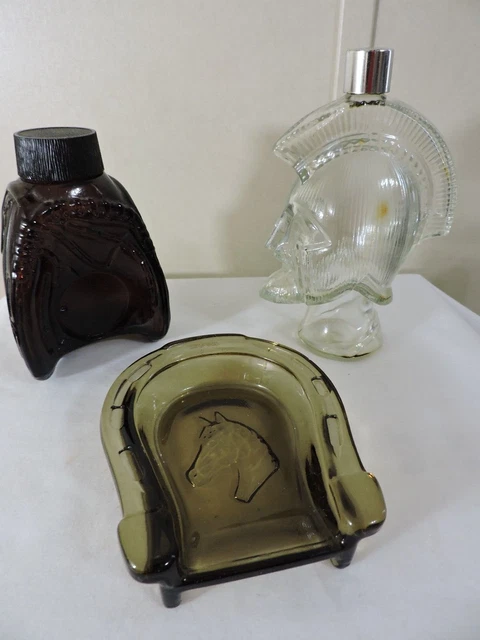 AVON 3 Vintage Gladiator, Baseball Mitt Bottle & Horseshoe Trinket Holder