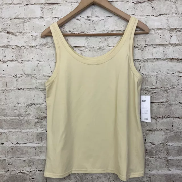 Eileen Fisher Butter Organic Cotton Scoop Neck Long Slim Tank L NWT