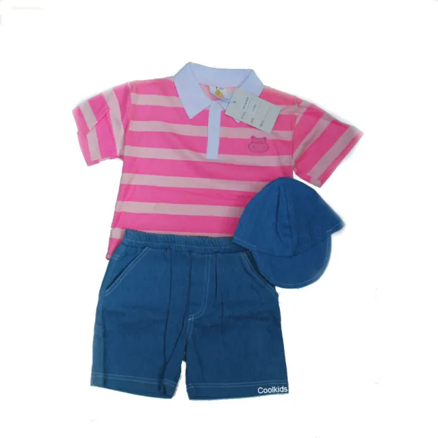 Baby Girls 3pc Summer Short Set,Pink Top,Denim shorts & Hat 6/12 - 23 months