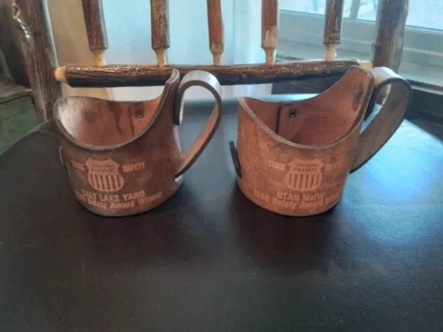 UNION PACIFIC think safety leather cup holders vintage collectable railroad