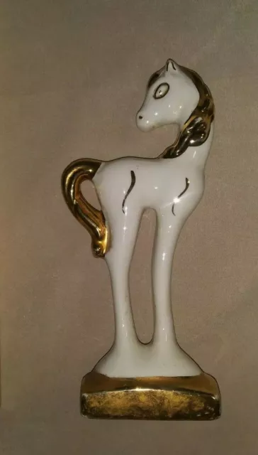 Nice Vintage-Retro White Porcelain Horse Gold Gilded Mane & Tail