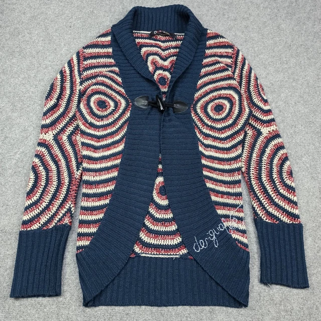 DESIGUAL FEMMES CARDIGAN Taille L Rouge Bleu Blanc Open Knit Bouton Pull Grand EUR 30 19 PicClick FR