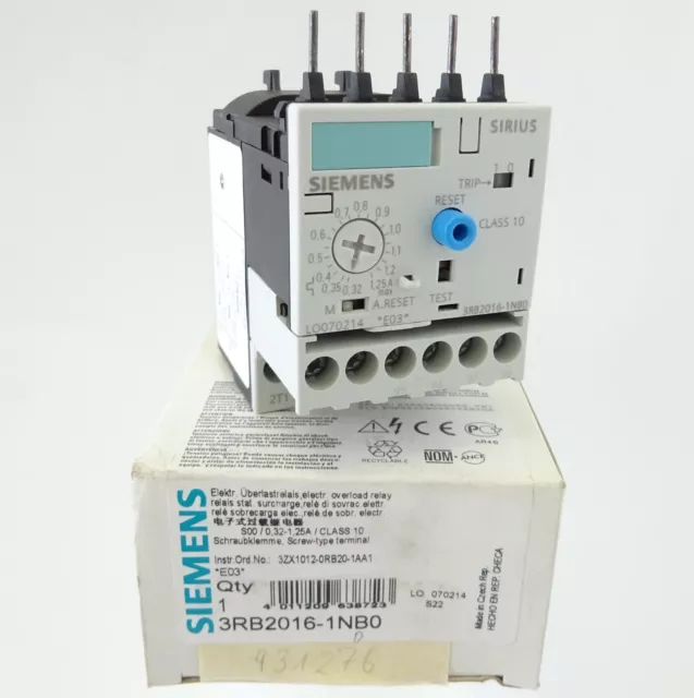 Siemens 3RB2 016-1NB0 Überlastrelais Overload Relay 0,32..1,25A E03 3RB2016-1NB0