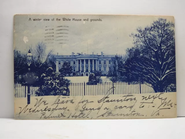 White House Winter View Vintage Lithograph Post Card Posted 1908 C326